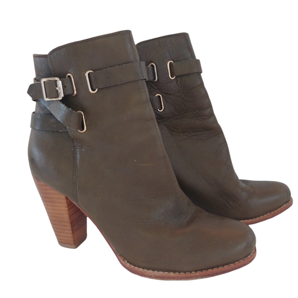 Joie Easton Leather Stacked Heel Buckle Ankle Bootie Green EU 39=US 8